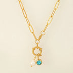 Collar de eslabones con colgante de perla y piedra de nacimiento de diciembre