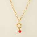 Collar de eslabones con colgante de perla y piedra de nacimiento de enero