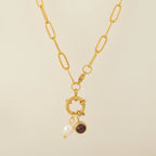 Collar de eslabones con colgante de perla y piedra de nacimiento de mayo