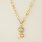 Collar de eslabones con colgante de perla y piedra de nacimiento de marzo