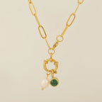Collar de eslabones con colgante de perla y piedra de nacimiento de mayo