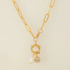 Collar de eslabones con colgante de perla y piedra de nacimiento de noviembre