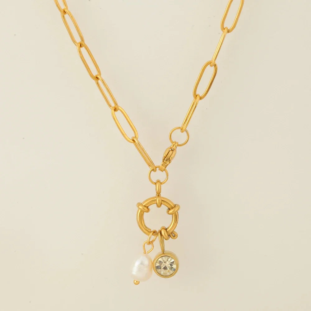 Collar de eslabones con colgante de perla y piedra de nacimiento de noviembre