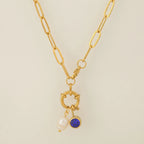Collar de eslabones con colgante de perla y piedra de nacimiento de septiembre