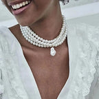 Collar multicapas con colgante de perla gota de agua plata