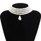Collar multicapas con colgante de perla gota de agua oro