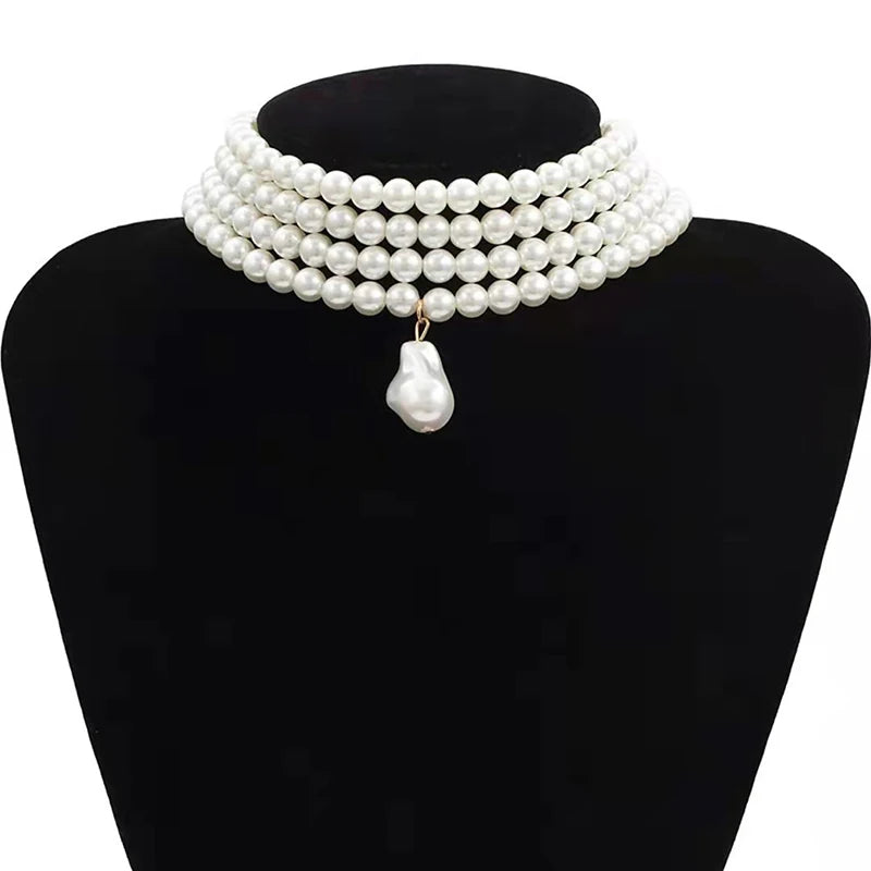 Collar multicapas con colgante de perla gota de agua oro