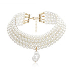 Collar multicapas con colgante de perla gota de agua oro