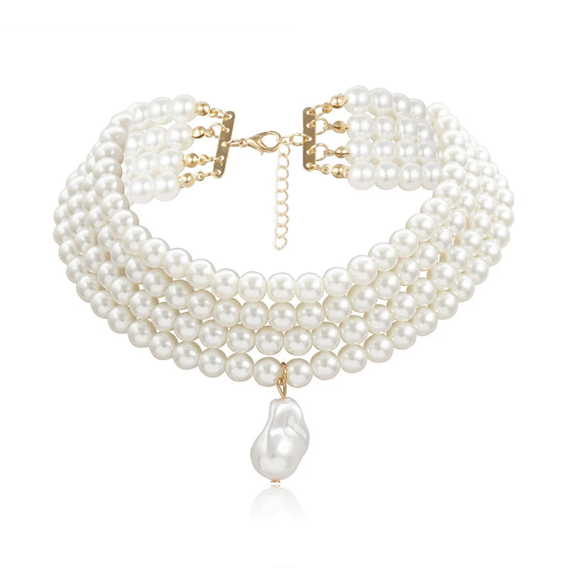 Collar multicapas con colgante de perla gota de agua oro
