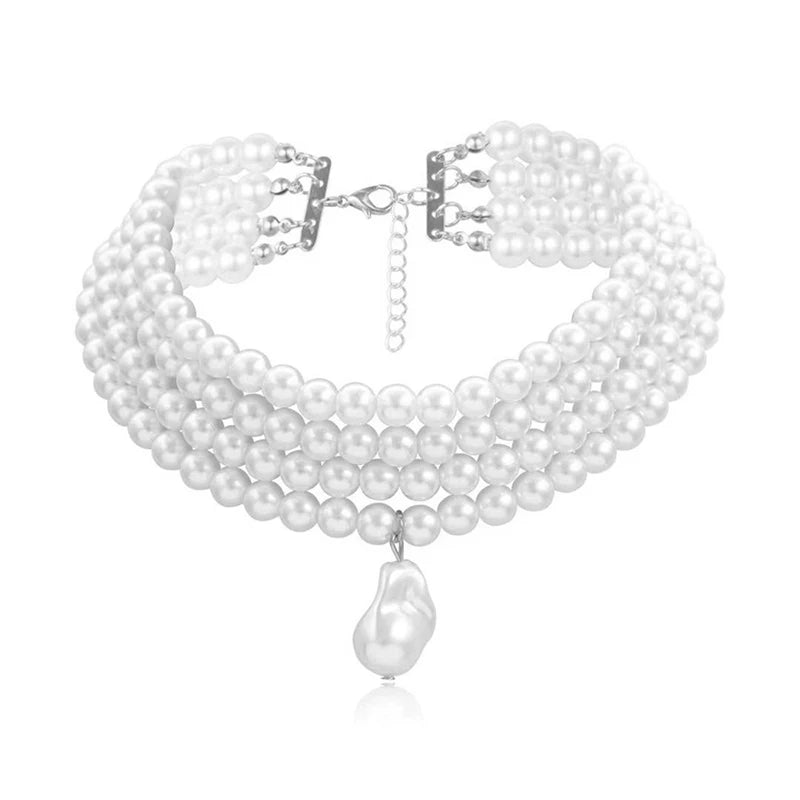 Collar multicapas con colgante de perla gota de agua oro
