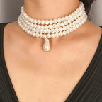 Collar multicapas con colgante de perla gota de agua oro