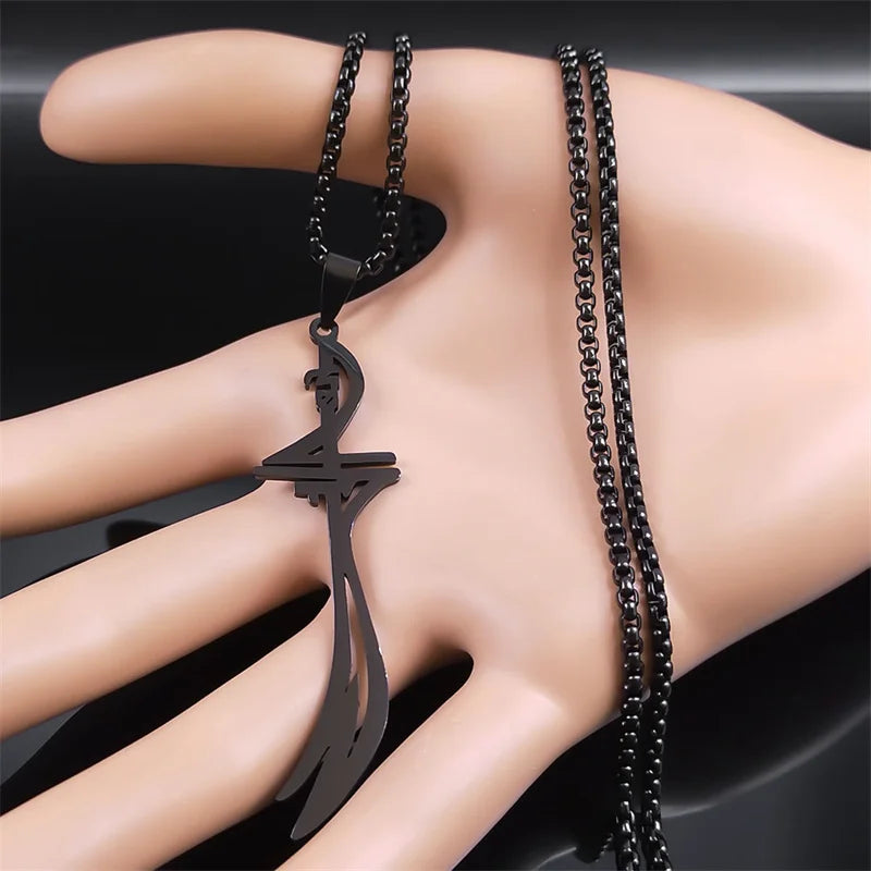 Collar negro con colgante de espada <span data-glossary-id="Ali Zulfikar">Ali Zulfikar</span> árabe islámico musulmán