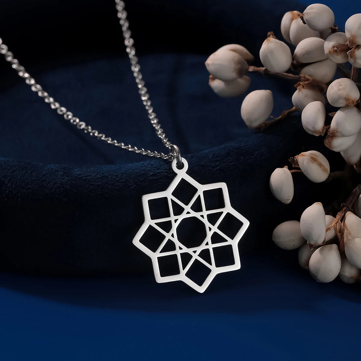 Collar Octagrama Colgante Mandala Geometría Sagrada plata