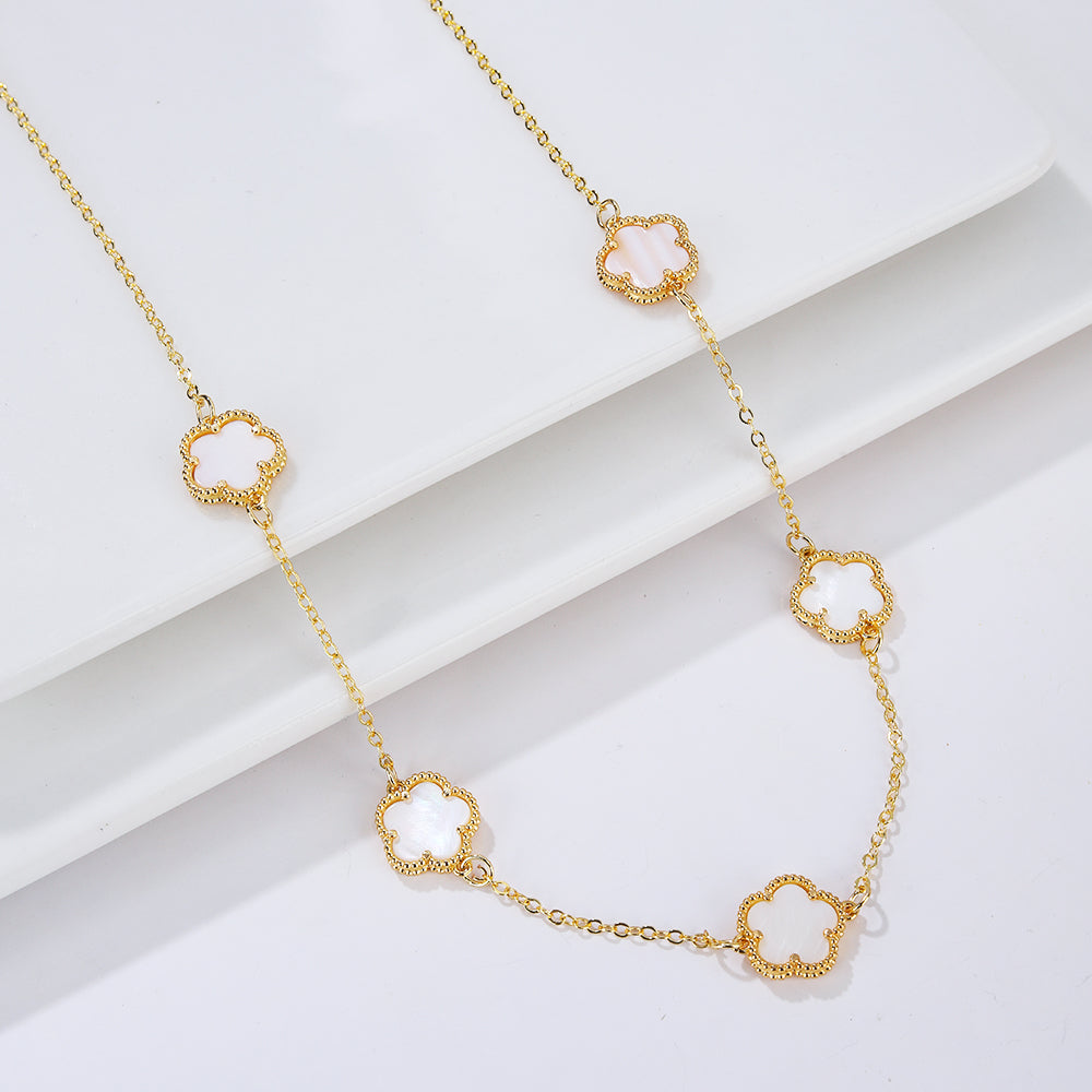 Collar de Oro Ágata Trébol blanco nacarado Idea de Regalo Joyería para mujeres
