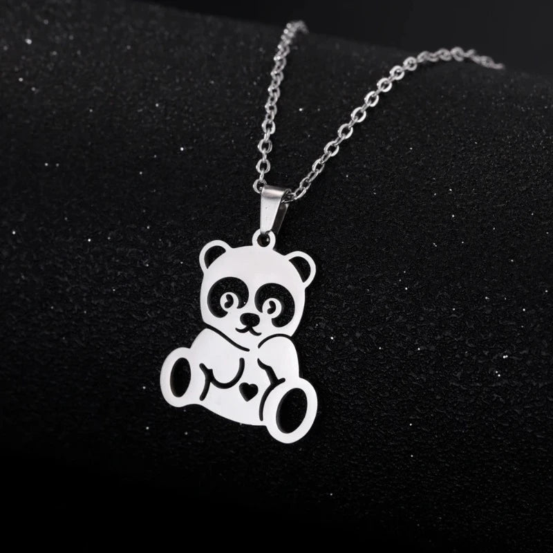 Collar Panda Colgante Lindo Plata