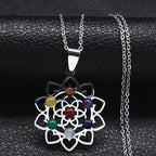 Collar Colgante 7 Chakras Flor Sagrada Piedras Naturales Cadena Hombre Mujer 1 plata
