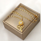 Collar con colgante de corazón y girasol giratorio anti-estrés