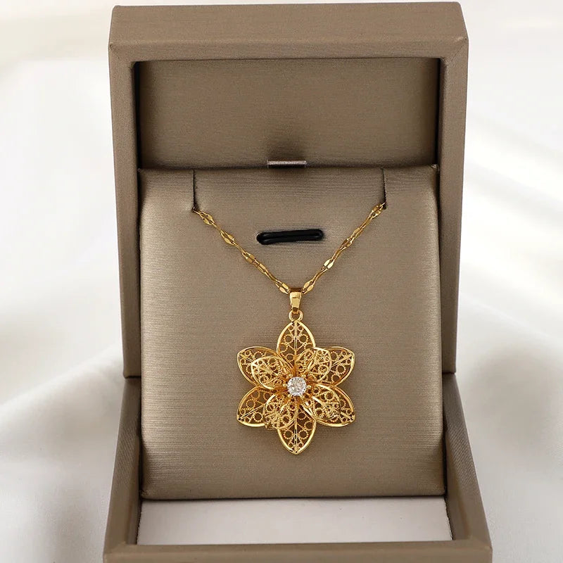 Collar colgante con bonita flor giratoria anti-estrés