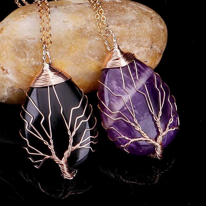 Collar Colgante Bola Piedra Natural Árbol de la Vida