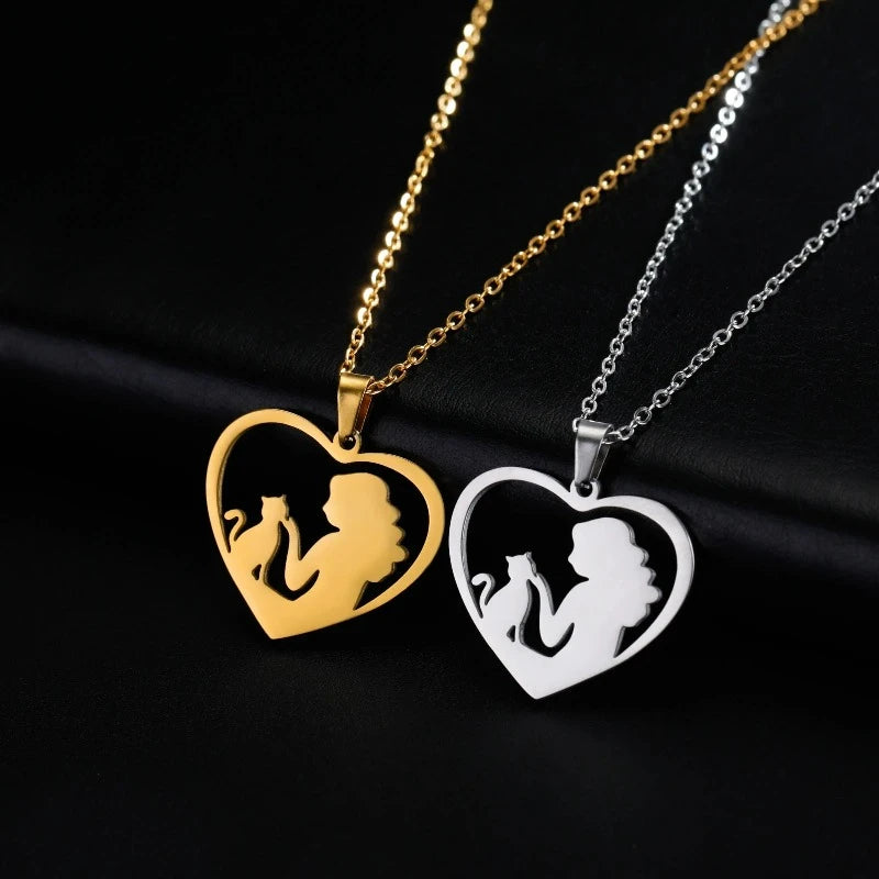 Collar Colgante Gato & Dueña plata oro