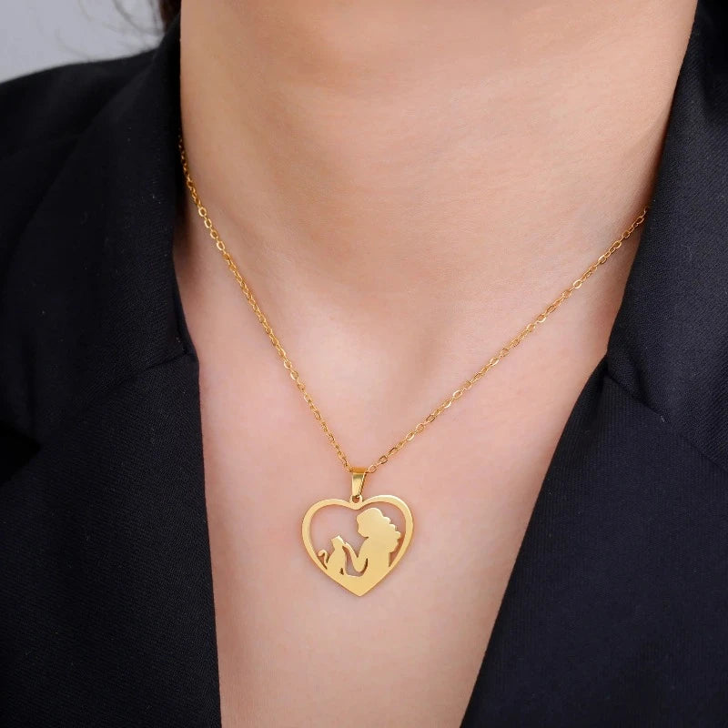 Collar Colgante Gato & Dueña oro