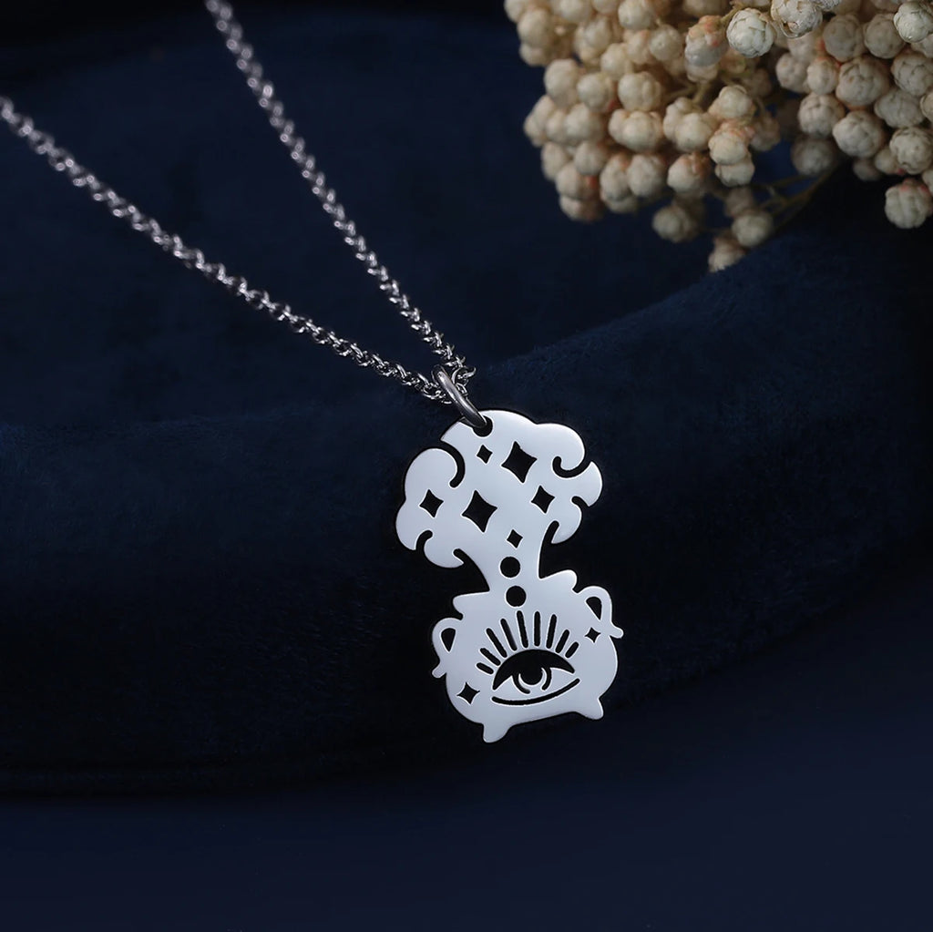 Collar Colgante Caldero Brujería Wicca plata