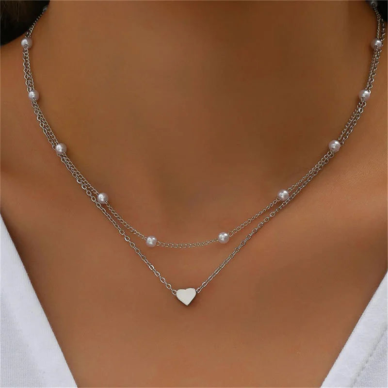Collar Colgante Corazón y Perlas plata