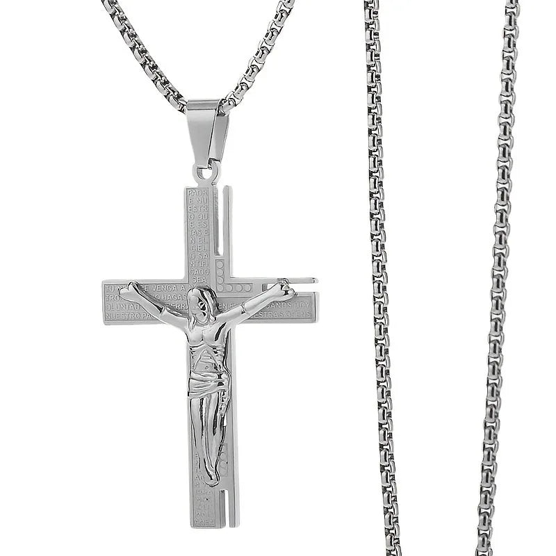 Collar y colgante crucifijo hombre Jesús cruz 