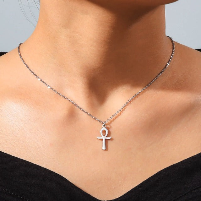 Collar Colgante Egipcio Cruz de Ankh Mujer plata