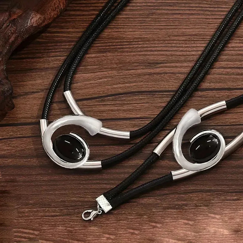 Collar Colgante y Pulsera Geométricos plata