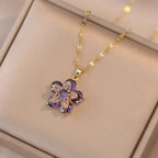 Collar Colgante Flor Colorida en Circón violeta