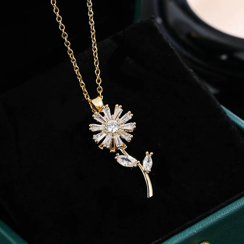 Collar Colgante Flor de Girasol Giratoria Anti-Estrés oro