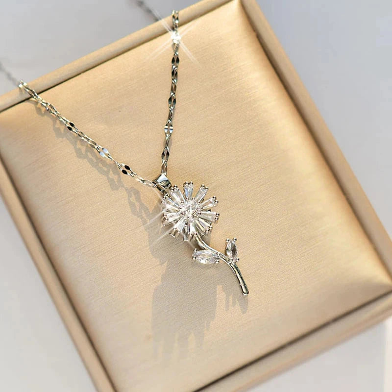 Collar Colgante Flor de Girasol Giratoria Anti-Estrés plata