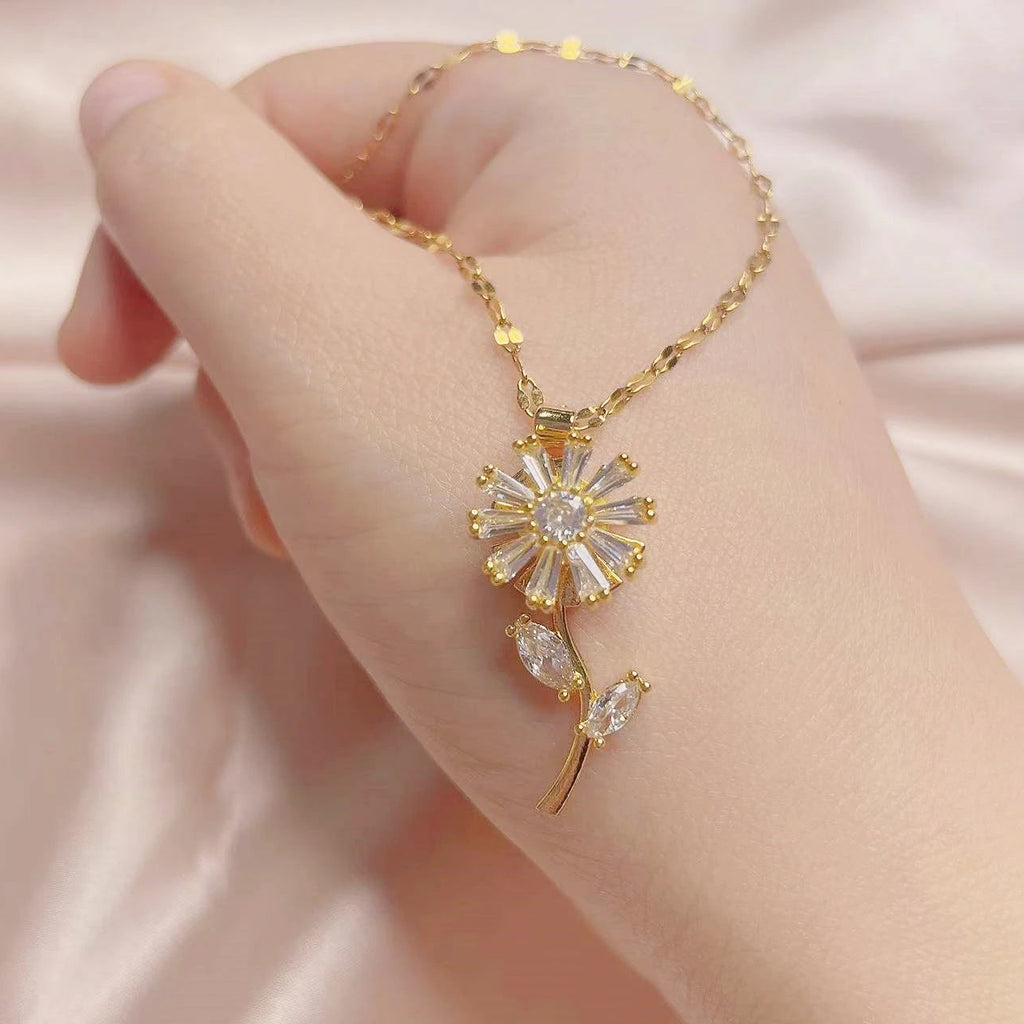Collar Colgante Flor de Girasol Giratoria Anti-Estrés oro