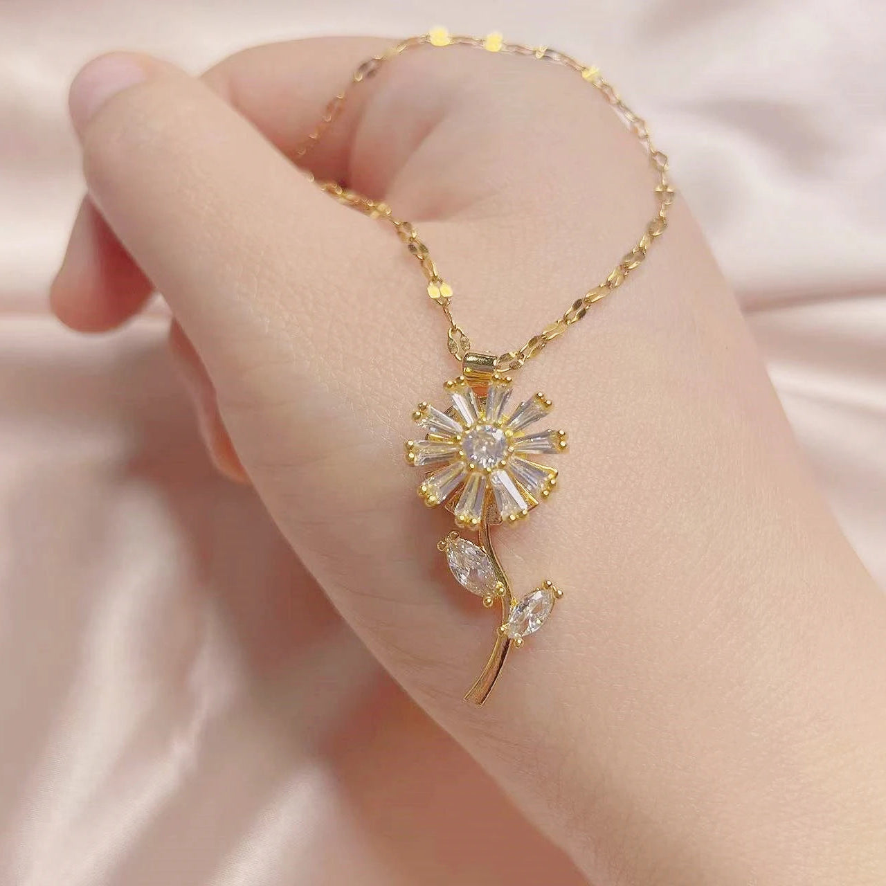 Collar Colgante Flor de Girasol Giratoria Anti-Estrés oro