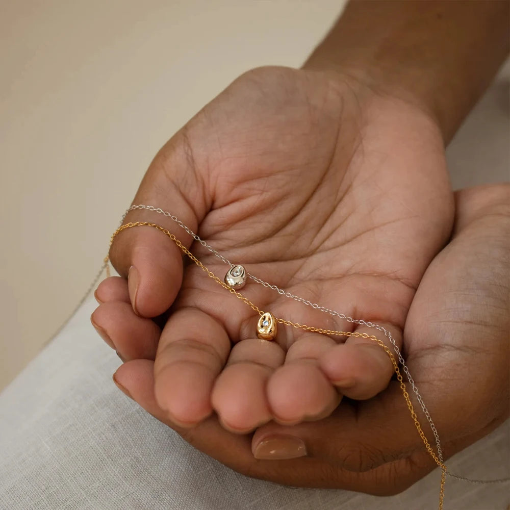 Collar Colgante Gota de Agua con Perla de Circonio plata