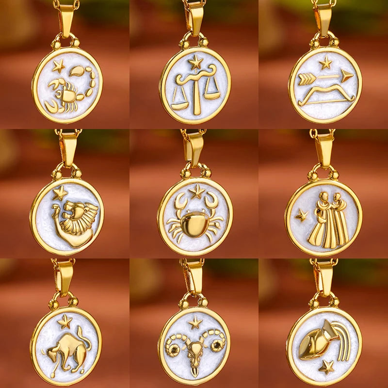 Collar Colgante Oro y Blanco Signo del Zodiaco 12 Constelaciones