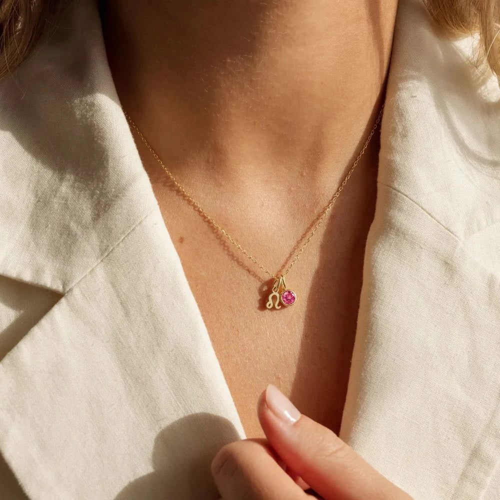 Collar Colgante Piedra de Nacimiento con Signo del Zodiaco Plata & Oro 