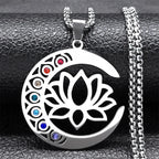 Collar Colgante Piedras 7 Chakras Flor de Loto plata