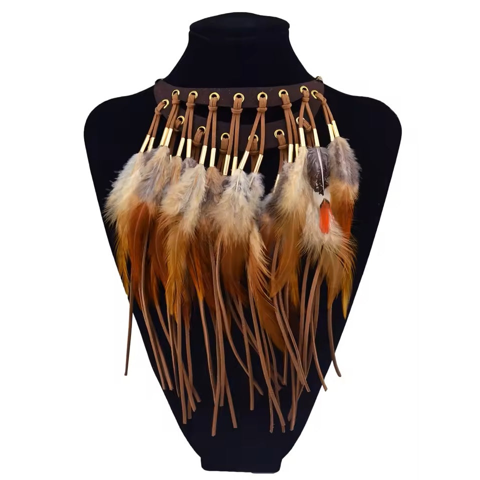 Collar colgante ajustado étnico pluma 