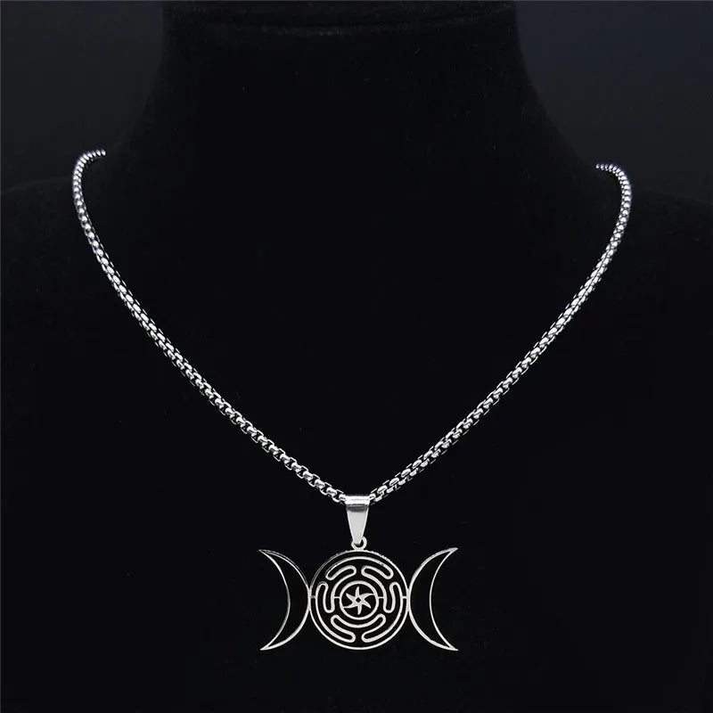 Collar Colgante Rueda de Hécate Brujería Wicca Strophalos plata 50 cm