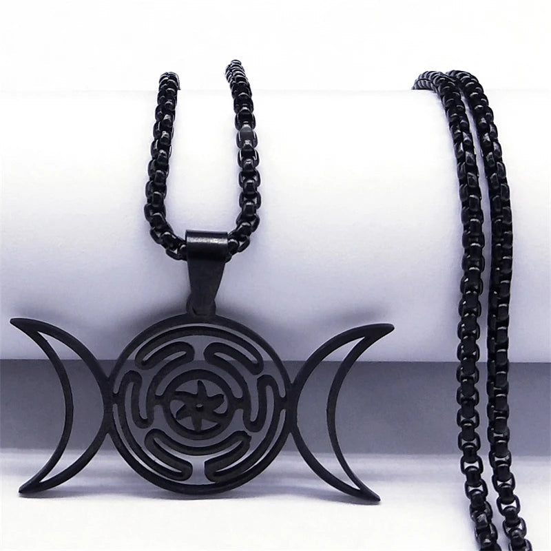 Collar Colgante Rueda de Hécate Brujería Wicca Strophalos negro 60 cm