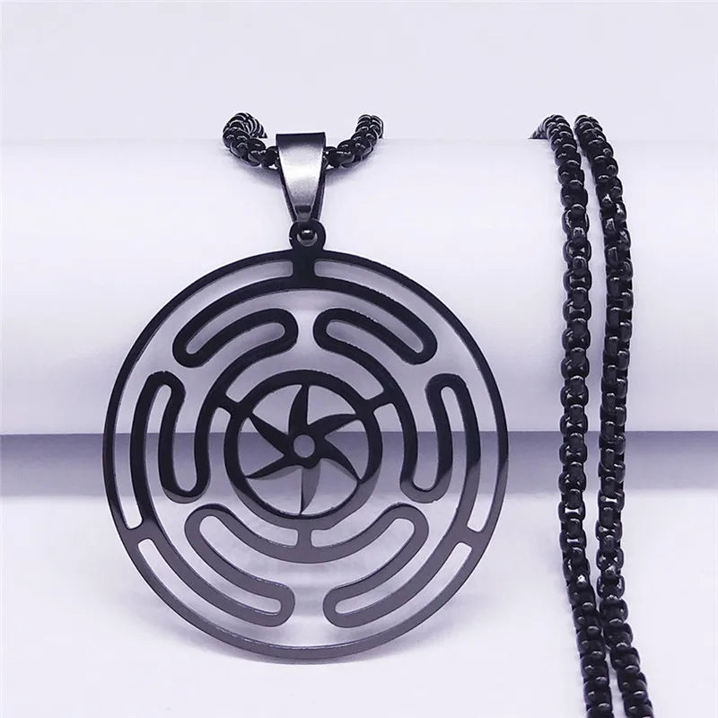 Collar Colgante Rueda de Hécate Strophalos Brujería Wicca negro 60 cm