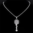Collar Colgante Rueda de Hécate Strophalos Brujería Wicca plata 50 cm