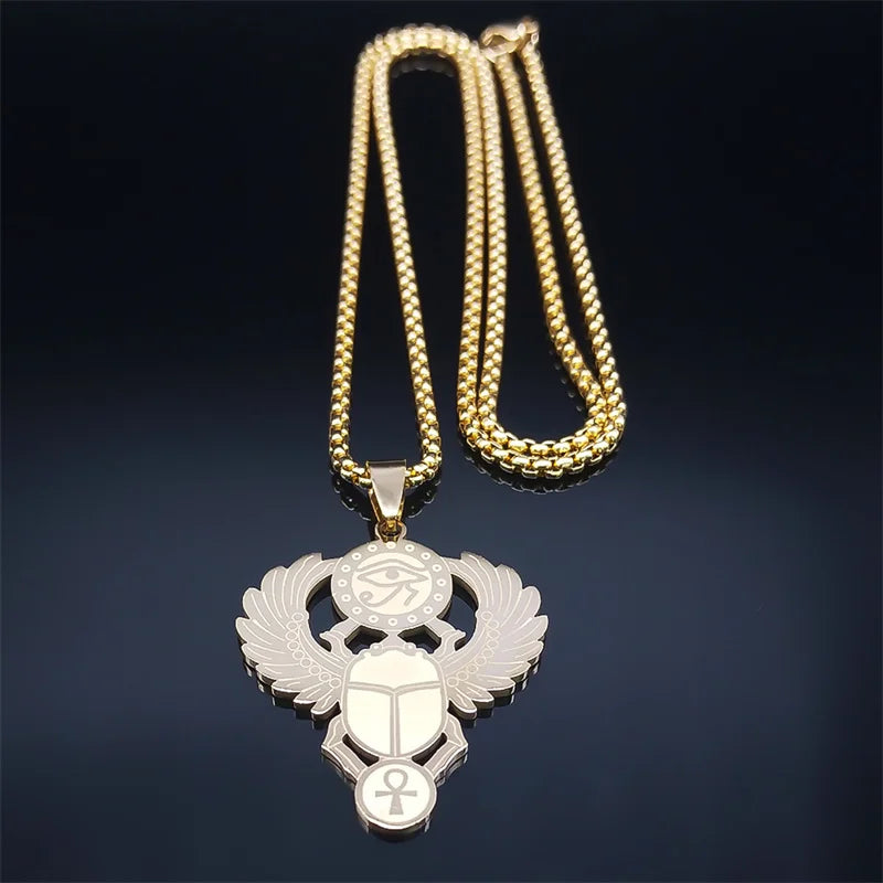 Collar Colgante Escarabajo Egipcio Ojo de Horus oro