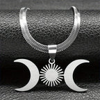 Collar Colgante Triple Luna Brujería Wicca plata