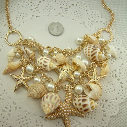 Collar Colgantes Conchas Estrellas de Mar Conchas y perlas