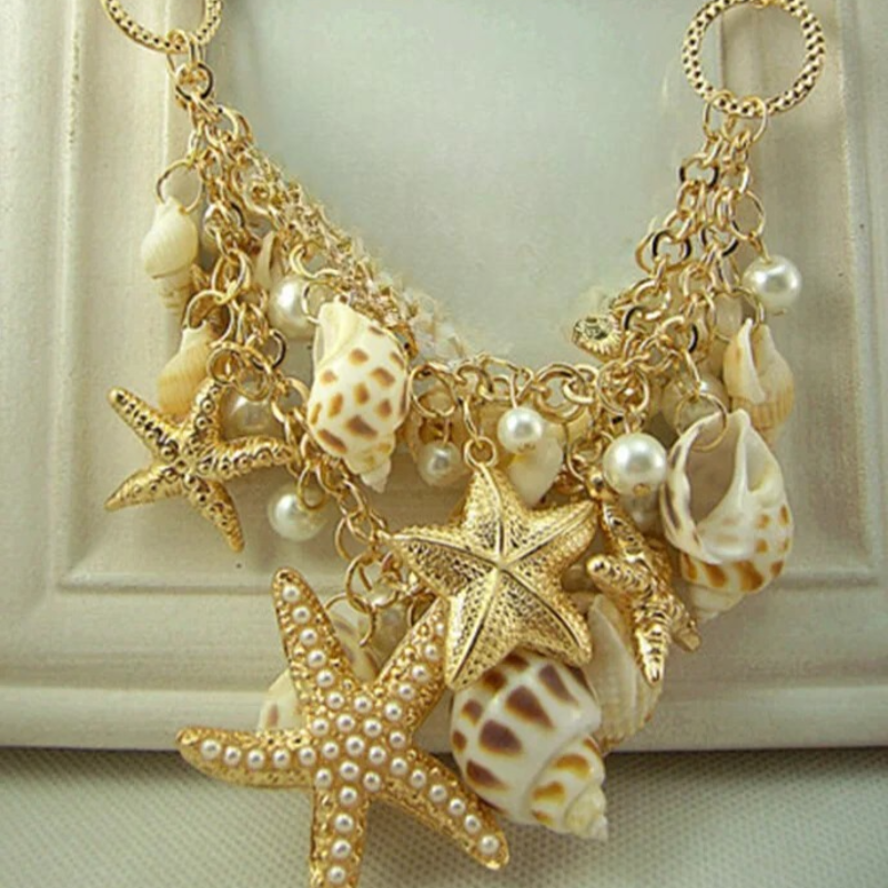 Collar Colgantes Conchas Estrellas de Mar Conchas y perlas