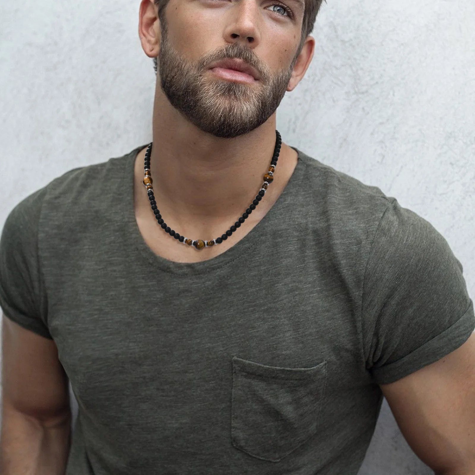 Collar de Piedra Ojo de Tigre para Hombre