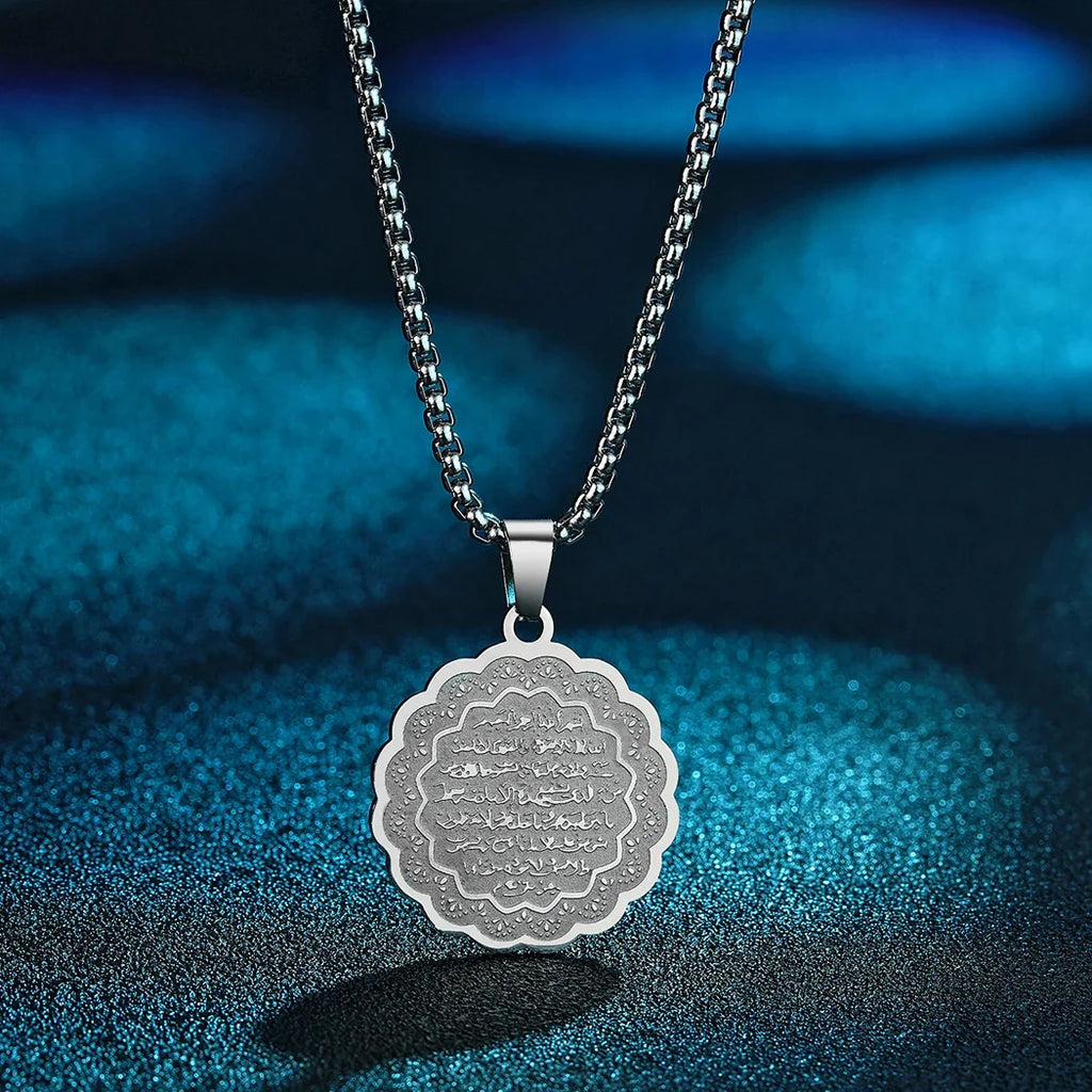 Collar para mujer con colgante Ayatul Kursi árabe plata